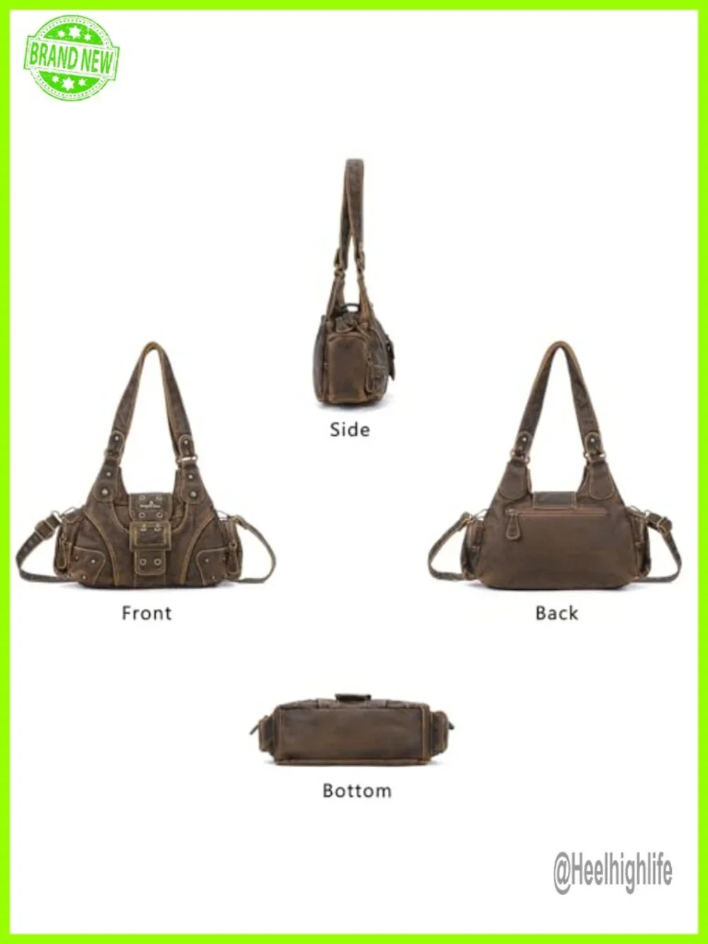 Vegan Leather Hobo Purse Multi-Pocket Crossbody Bag Adjustable Strap